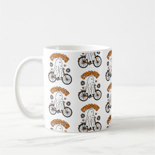 Mug Cycopath Halloween fantôme sur un vélo orange