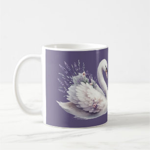 Mug Cygne à l'aquarelle avec florales lavande