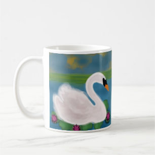 Mug Cygne blanc personnalisé en étang au coucher du so