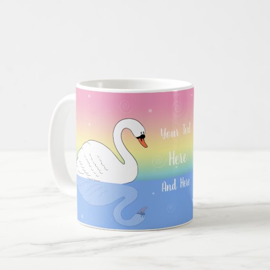 Mug Cygne fait sur commande d'arc-en-ciel des textes (Devant gauche)