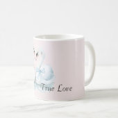Mug Cygnes de Véritable Amour aux Rubans Roses Bleus (Devant droit)