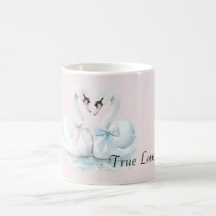 Mug Cygnes de Véritable Amour aux Rubans Roses Bleus