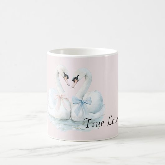 Mug Cygnes de Véritable Amour aux Rubans Roses Bleus (Centre)