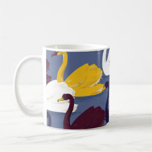 Mug Cygnes dessinés à la main, motif bleu du lac.