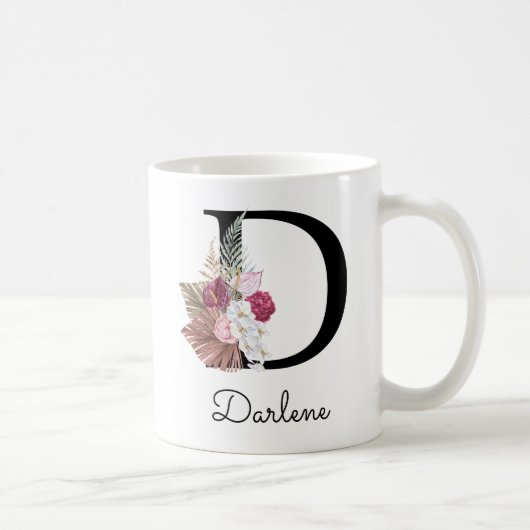 Mug D initiale florale rose moderne (Droite)