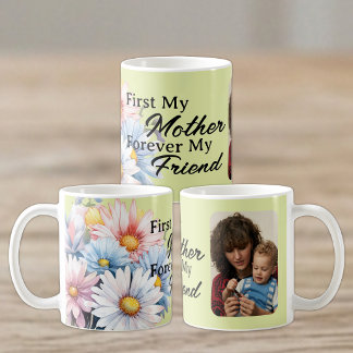 Mug D'abord ma mère 1 photo fleurs de gerbera vertes