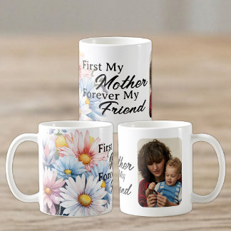 Mug D'abord ma mère 1 photo gerbera fleurs blanches