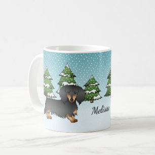 Mug Dachshund à cheveux longs noirs et tans - Forêt d'