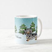 Mug Dachshund à longs poils noir et tan panaché en hiv (Devant droit)