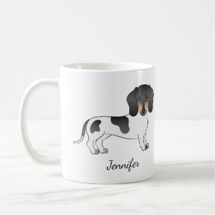 Mug Dachshund à poil court piebaldo noir et feu & Nom