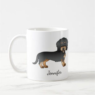 Mug Dachshund à poil dur noir et feu avec nom