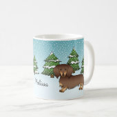 Mug Dachshund à poil long chocolat et feu Forêt d'hive (Devant droit)
