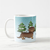 Mug Dachshund à poil long chocolat et feu Forêt d'hive (Gauche)