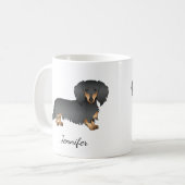 Mug Dachshund à poil long noir et feu Cartoon Chien & (Devant gauche)