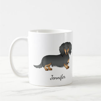 Mug Dachshund à poil long noir et feu Cartoon Chien & 