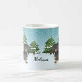 Mug Dachshund à poil long noir et feu - Forêt d'hiver (Centre)
