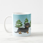 Mug Dachshund à poil long noir et feu - Forêt d'hiver (Gauche)