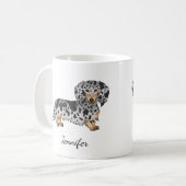 Mug Dachshund à poil long noir et tan panaché & Nom (Devant gauche)
