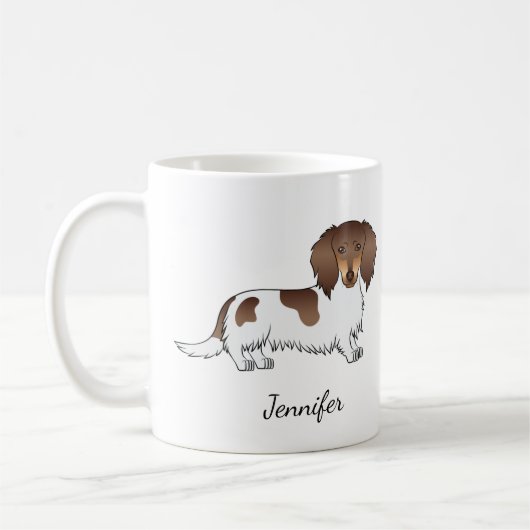 Mug Dachshund à poil long piebalde chocolat et feu & N (Gauche)