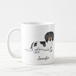 Mug Dachshund à poil long piebalde noir et feu & Nom