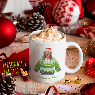 Mug Dachshund à poil long portant un pull moche pour N