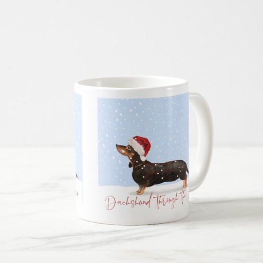 Mug DACHSHUND À TRAVERS LA NEIGE Noël mignon (Devant droit)