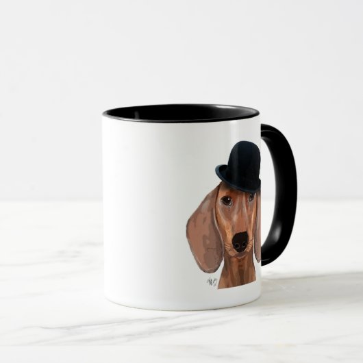 Mug Dachshund avec Casquette Black Bowler (Devant droit)