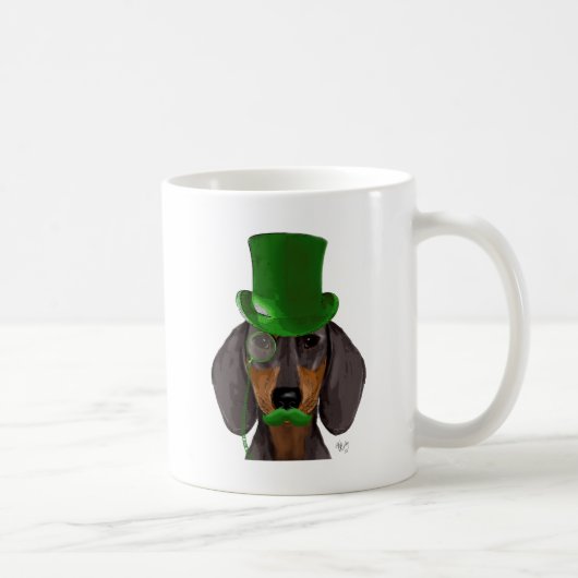 Mug Dachshund avec Chapeau Vert Haut Chapeau Noir Tan  (Droite)