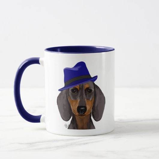 Mug Dachshund Avec Trilby Bleu (Gauche)