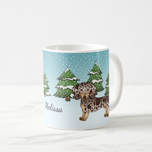 Mug Dachshund Brown & Tan Dapper Cheveux Courte En Hiv (Devant droit)