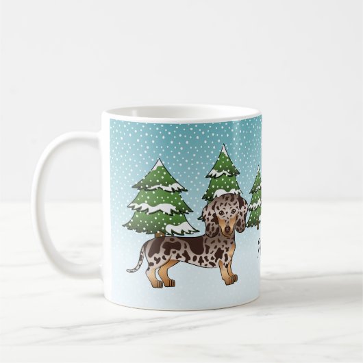 Mug Dachshund Brown & Tan Dapper Cheveux Courte En Hiv (Gauche)