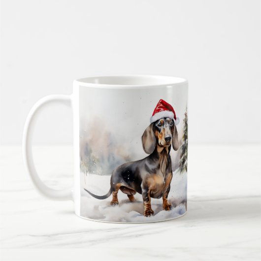 Mug Dachshund Chien dans la neige Noël (Gauche)