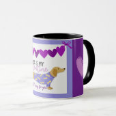 Mug Dachshund Chien Purple Heart Funny Custom Text Cut (Devant droit)