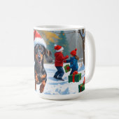Mug Dachshund Courir en neige avec Casquette de Noël (Devant droit)
