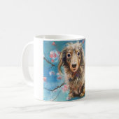 Mug Dachshund de longue date en fleurs de cerisiers (Devant gauche)