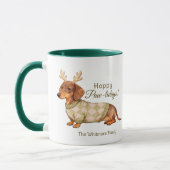 Mug Dachshund Dog Antlers Christmas Checkered Sweater (Gauche)