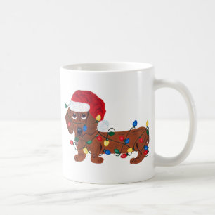 Mug Dachshund emmêlé dans les lumières de Noël