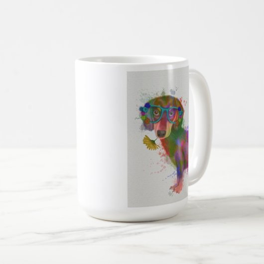 Mug Dachshund & Lunettes Rainbow Splash (Devant droit)