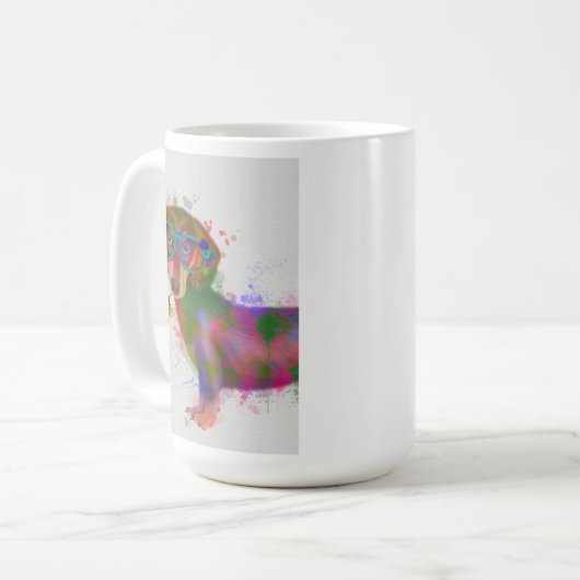 Mug Dachshund & Lunettes Rainbow Splash (Devant gauche)
