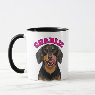 Mug Dachshund noir et feu léchant son nez