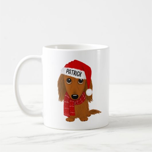 Mug Dachshund Père Noël Cute Dog Nom Personnalisé (Gauche)