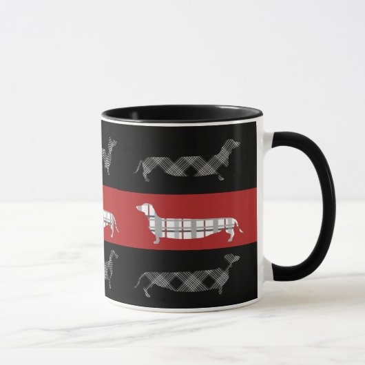 Mug Dachshunds plaid sur bandes rouge et noire (Droite)