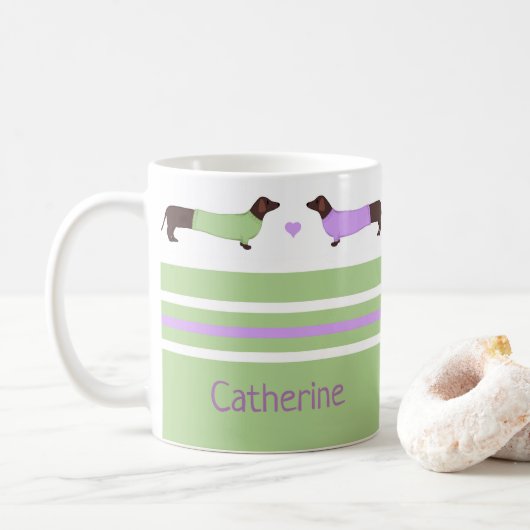 Mug Dachshunts extra longs - Mint Green et Lavender (Avec donut)