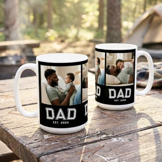 Mug Dad Established 3 Photo Collage Custom White Black