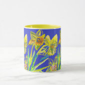 Mug Daffodil Abstrait Jaune Fleurs Bleues Florales Art (Centre)
