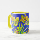 Mug Daffodil Abstrait Jaune Fleurs Bleues Florales Art (Devant gauche)