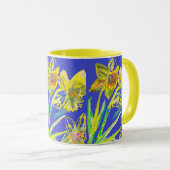 Mug Daffodil Abstrait Jaune Fleurs Bleues Florales Art (Devant droit)