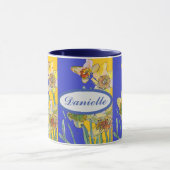 Mug Daffodil Peinture Aquarelle Jaune Bleu floral (Centre)