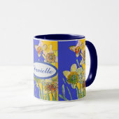 Mug Daffodil Peinture Aquarelle Jaune Bleu floral (Devant droit)