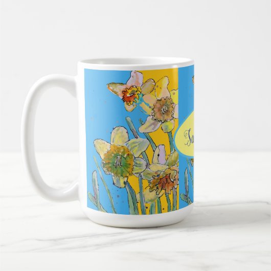 Mug Daffodil Peinture Aquarelle Jaune Bleu floral (Gauche)